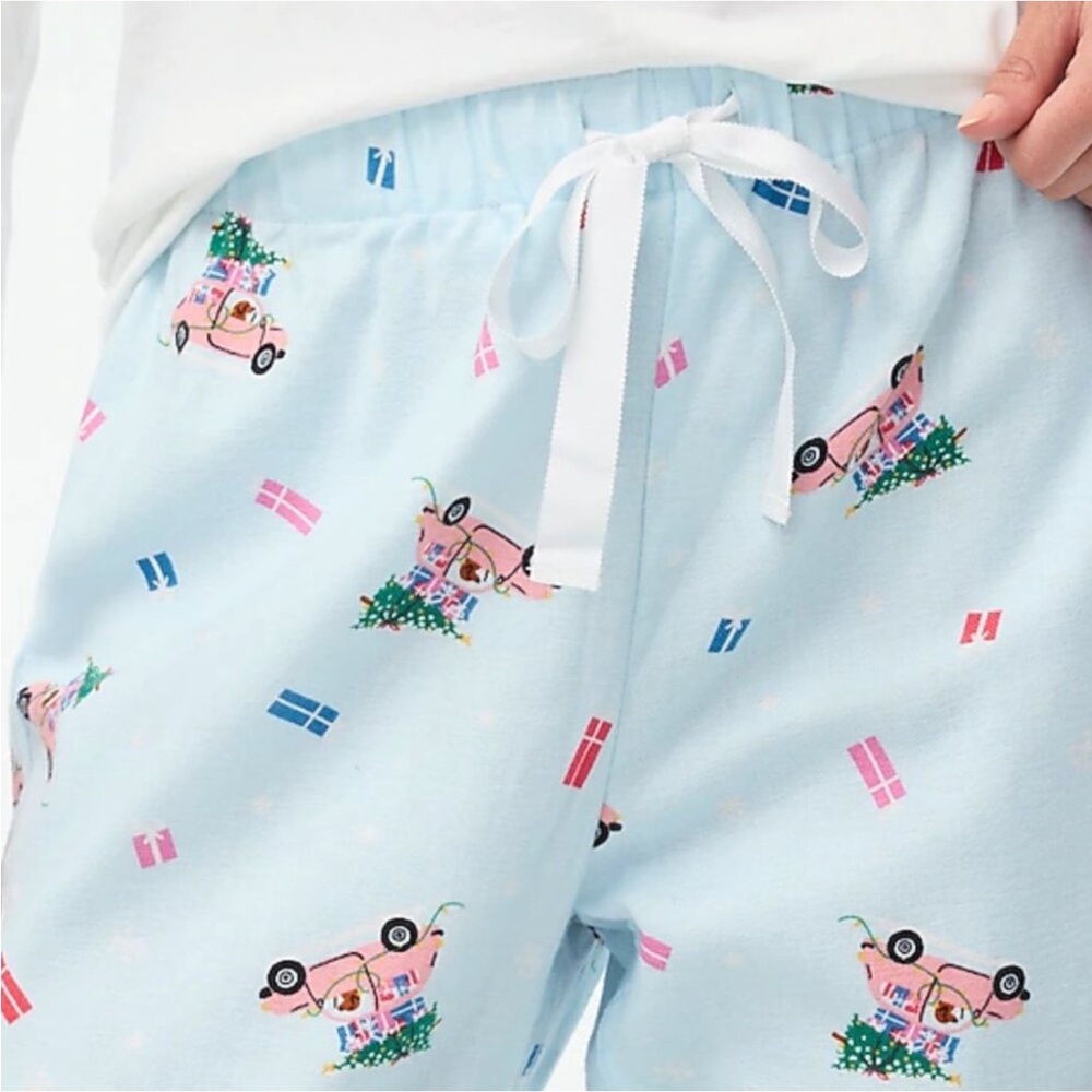 NWT J. Crew flannel pajama pj pants in blue breeze Sz XXS Christmas Tree Dog Car